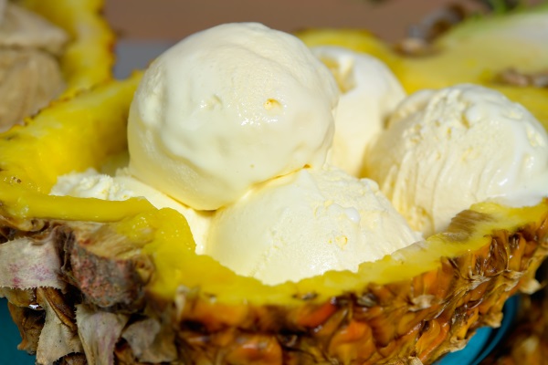 Coconut and pineapple ice cream with Buddha's hand citron