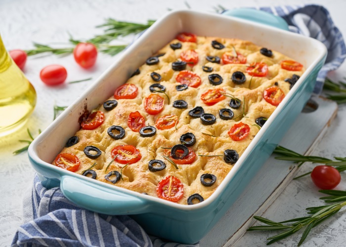 Classic Bakery Style focaccia in a Rectangular Pan