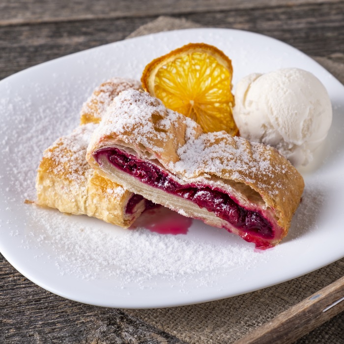 sweet homemade strudel in plate