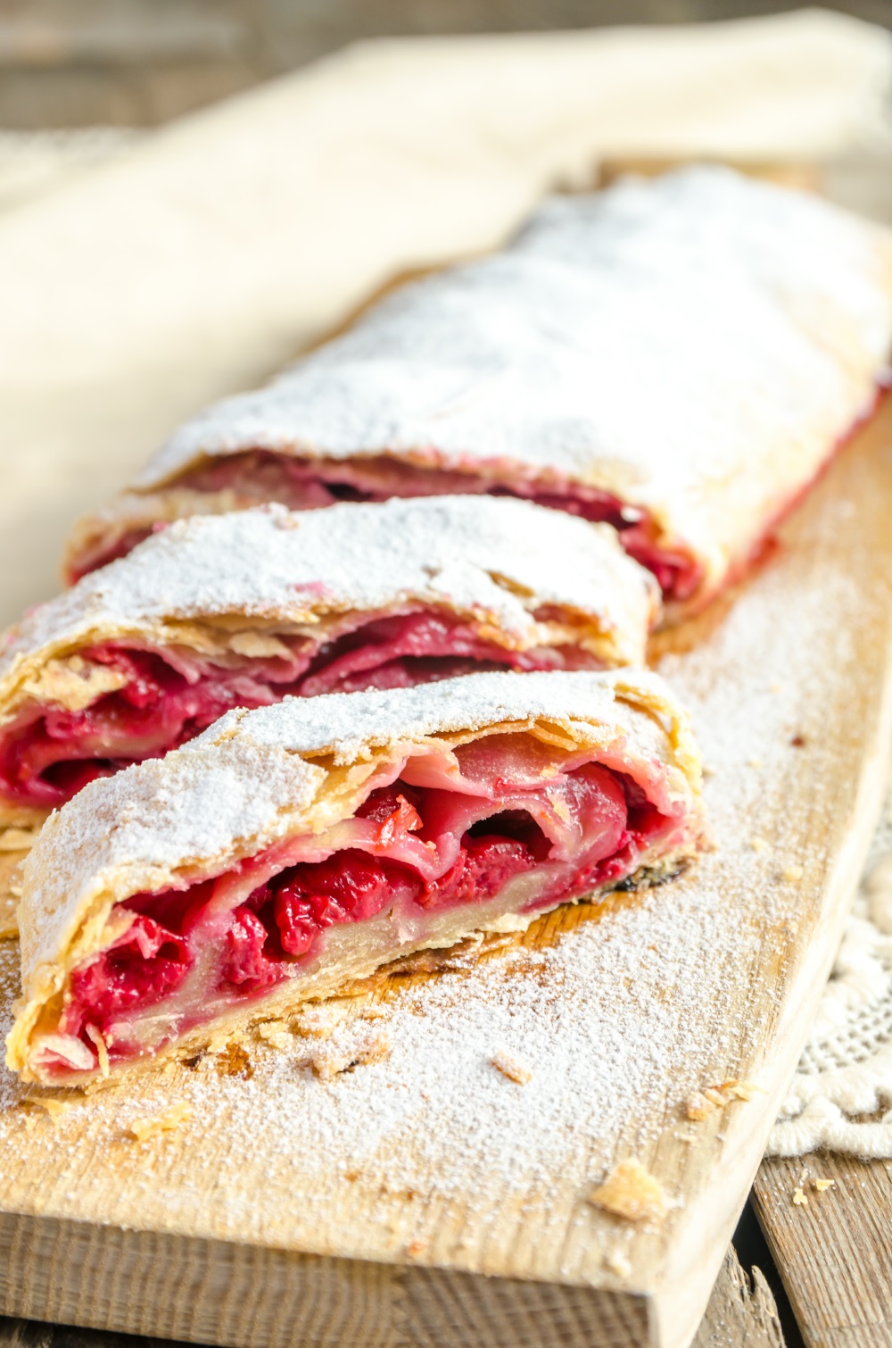 yummy homemade strudel close up on table