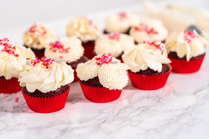 red velvet cupcakes with frosting