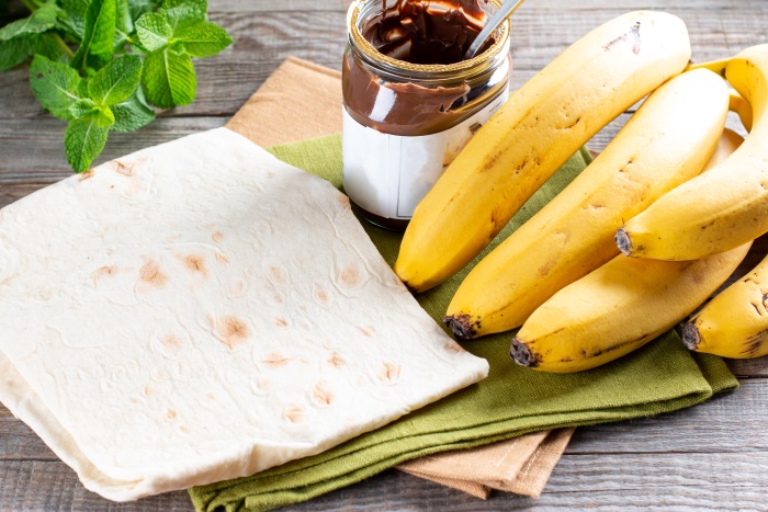 ingredients for Banana Nutella Crepe Rolls