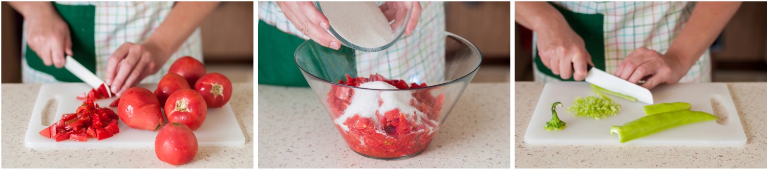 Prepare the tomatoes and chilies